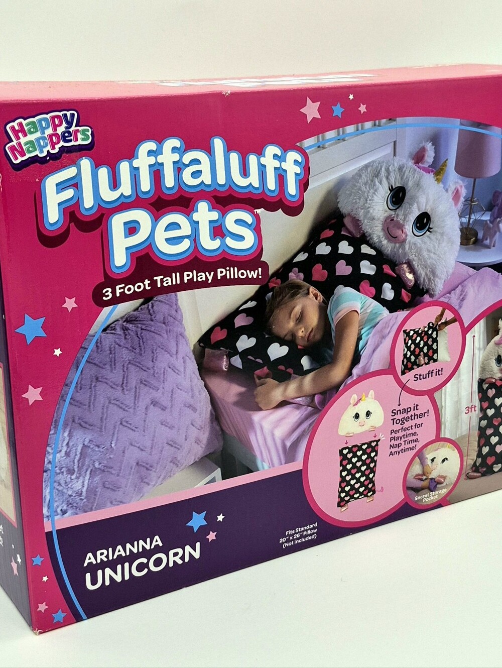 🦄 NEW Happy Nappers Fluffaluff Pets Arianna Unicorn 3ft Play Pillow